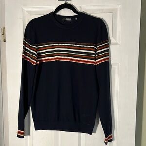 Murano Orange and Navy Blue Crewneck Sweater Sporty Stripes